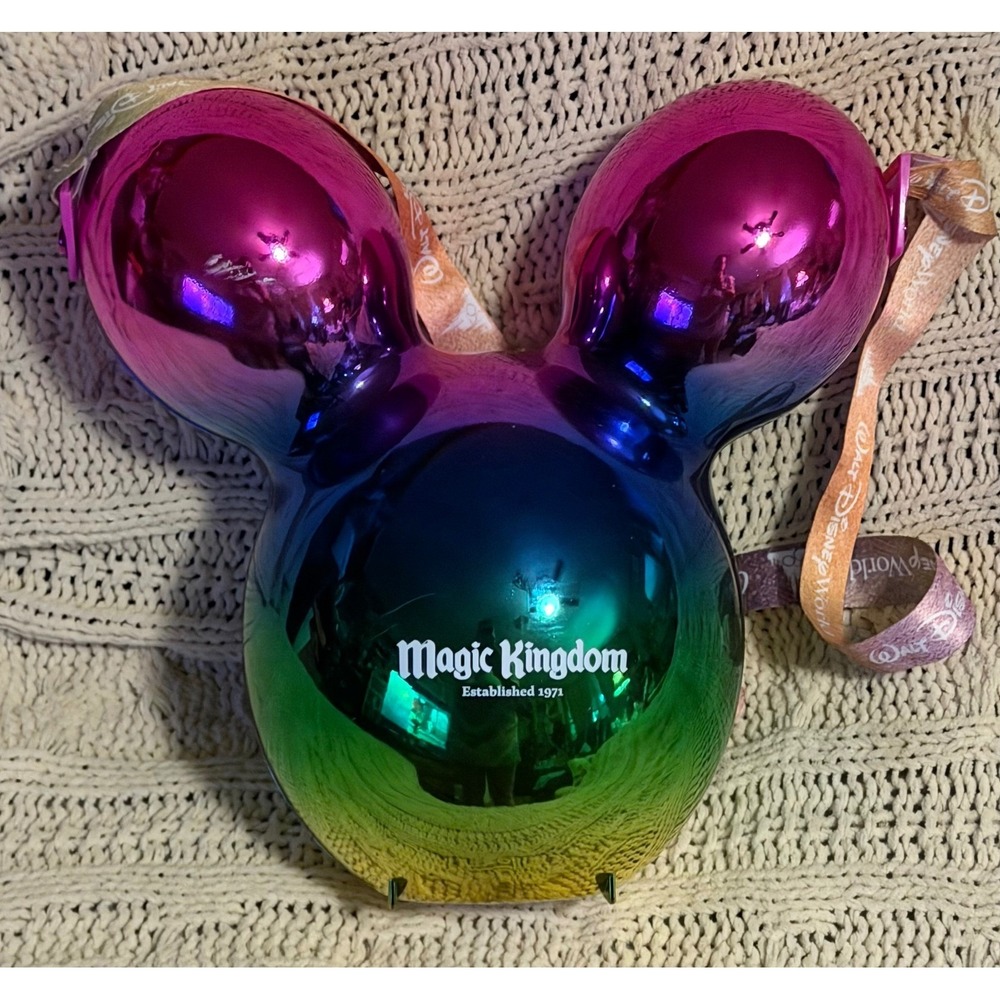 Disney World Magic Kingdom Rainbow Ombre Mickey Balloon Popcorn Bucket Metallic